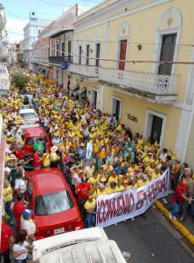 Teachers and their supporters march through the streets of San Juan during the February 2008 strike