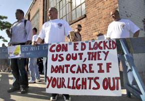 Workers locked out by Con Ed picket the company